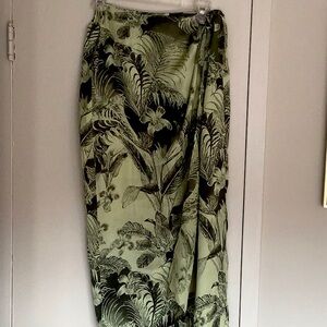 Silk wrap skirt olive green orchid print